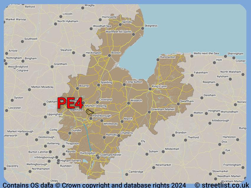 Where the PE4 postcode district lies within the wider  postcode area