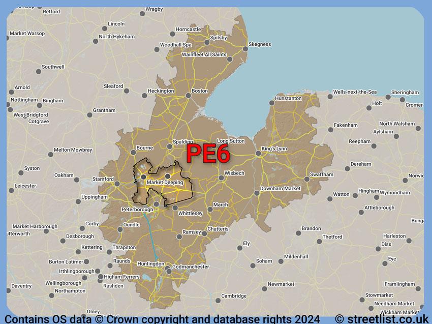 Where the PE6 postcode district lies within the wider  postcode area