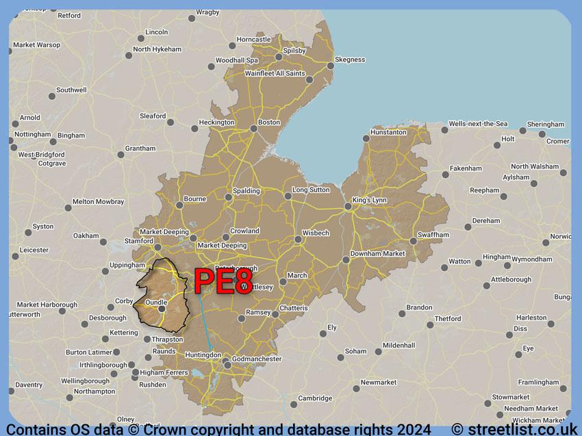 Where the PE8 postcode district lies within the wider  postcode area