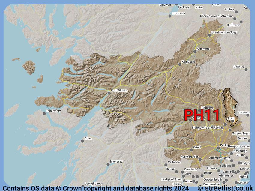 Where the PH11 postcode district lies within the wider  postcode area