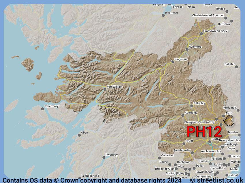 Where the PH12 postcode district lies within the wider  postcode area