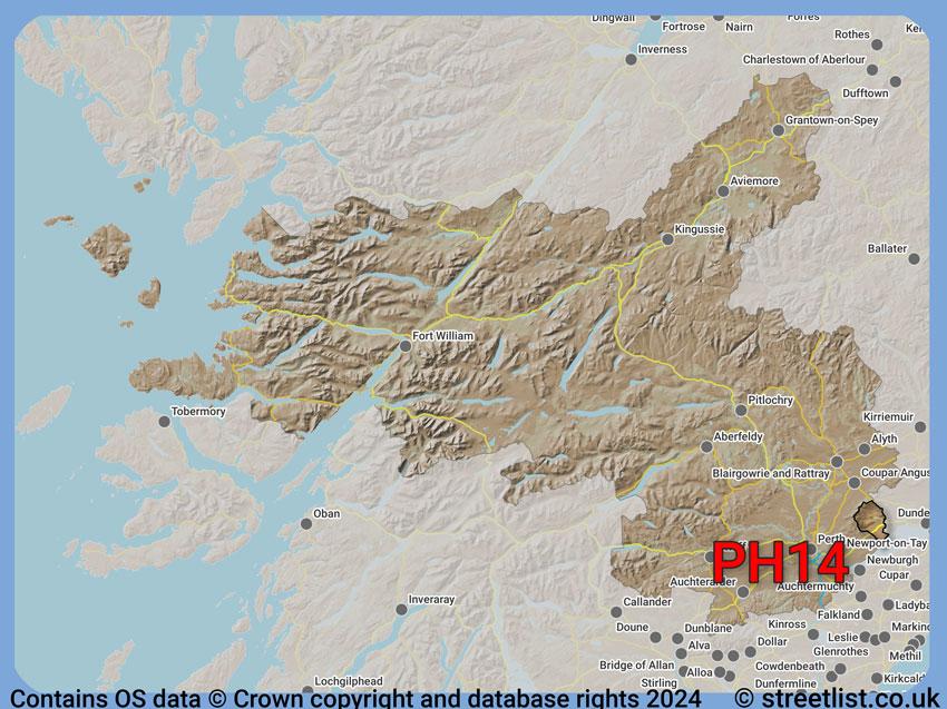 Where the PH14 postcode district lies within the wider  postcode area