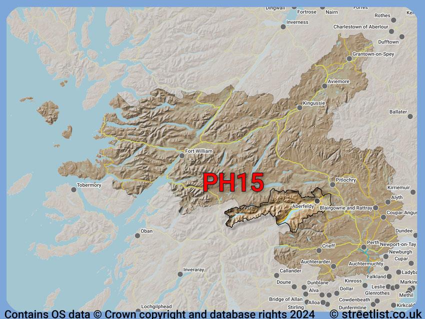 Where the PH15 postcode district lies within the wider  postcode area