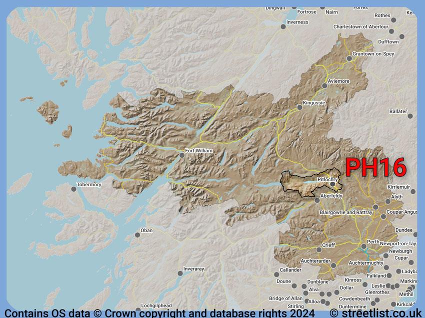 Where the PH16 postcode district lies within the wider  postcode area