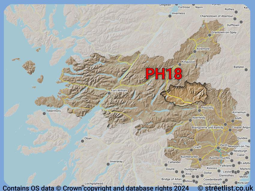 Where the PH18 postcode district lies within the wider  postcode area