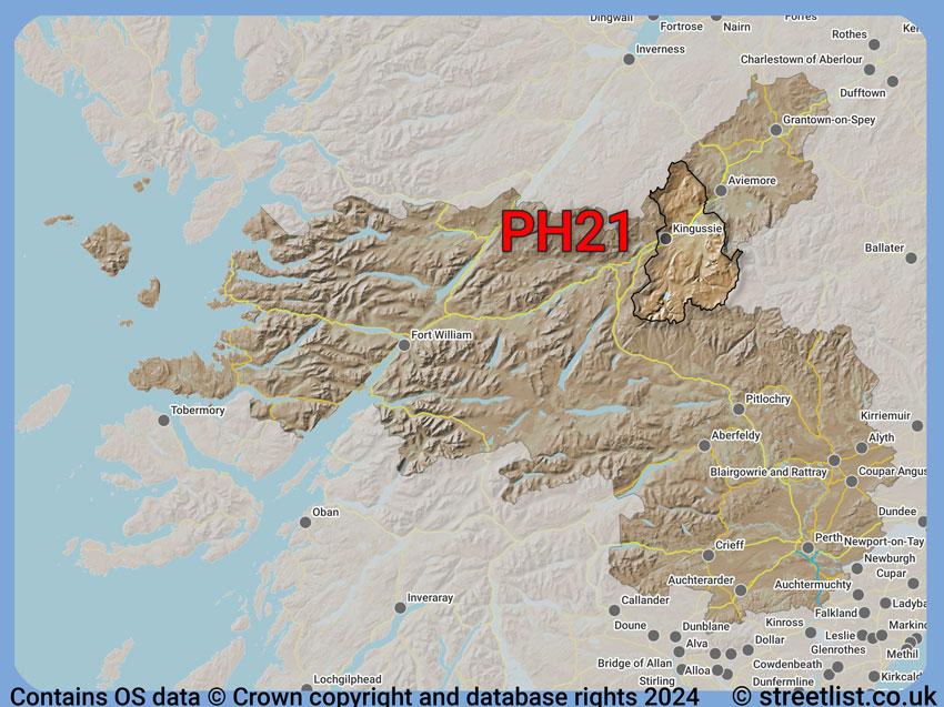 Where the PH21 postcode district lies within the wider  postcode area