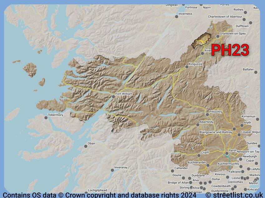 Where the PH23 postcode district lies within the wider  postcode area