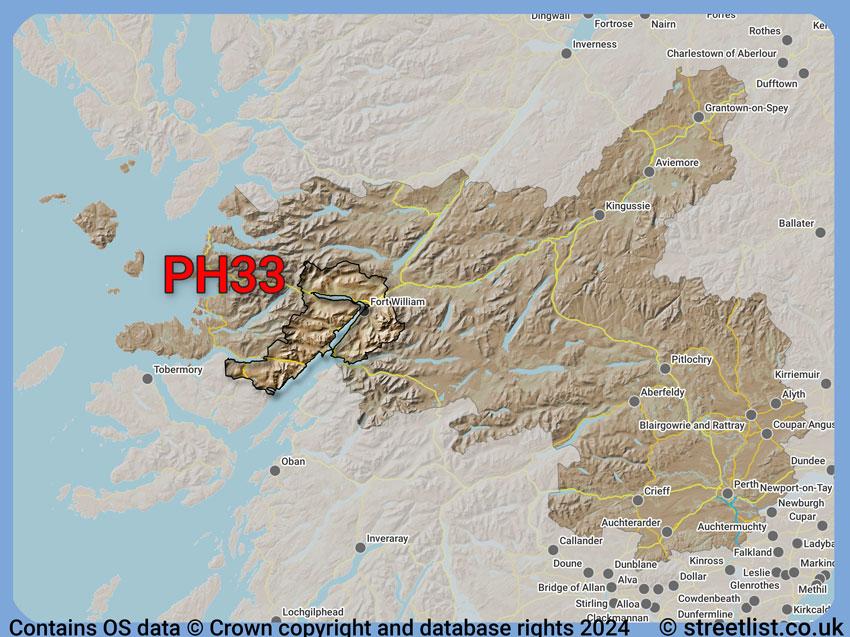 Where the PH33 postcode district lies within the wider  postcode area