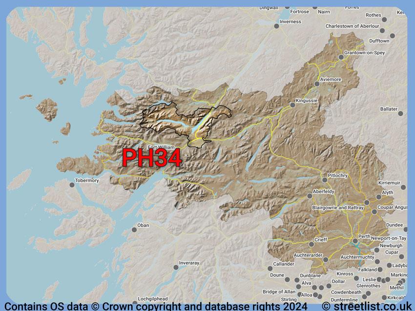 Where the PH34 postcode district lies within the wider  postcode area