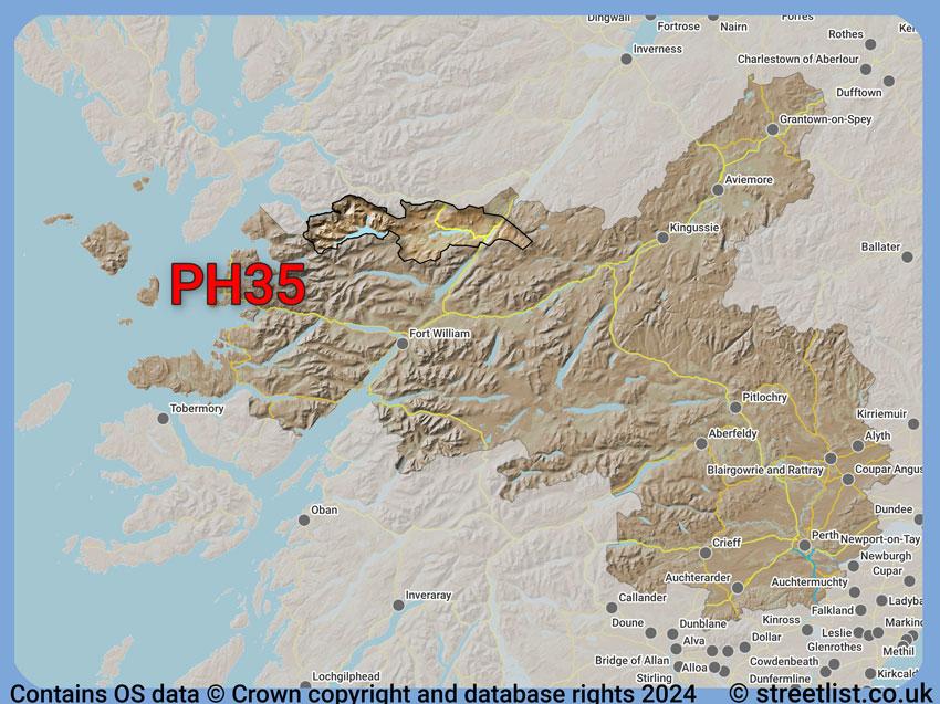 Where the PH35 postcode district lies within the wider  postcode area