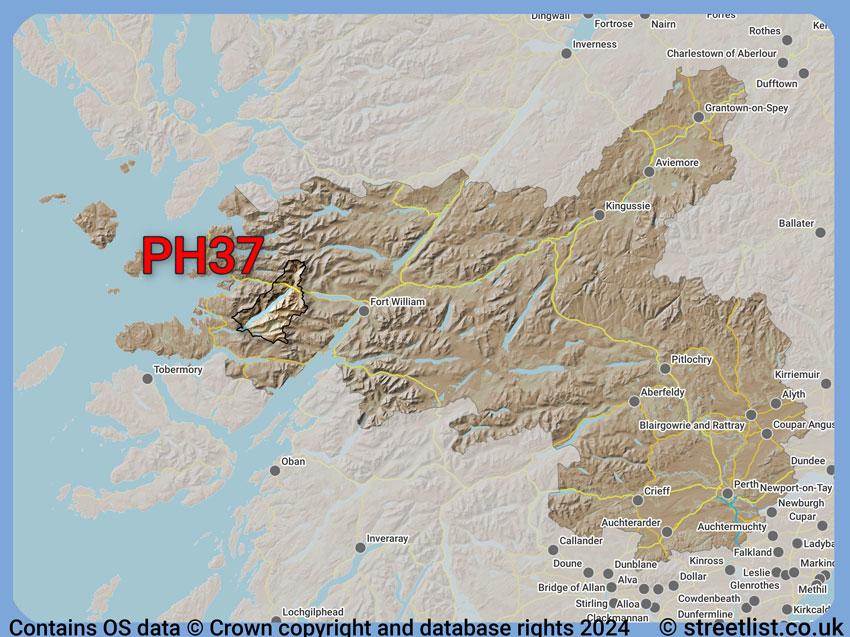 Where the PH37 postcode district lies within the wider  postcode area