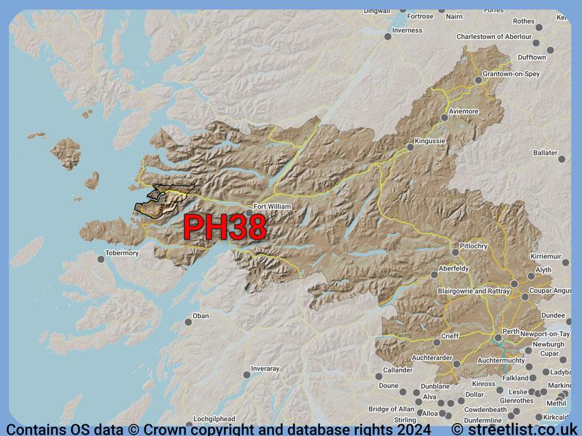 Where the PH38 postcode district lies within the wider  postcode area