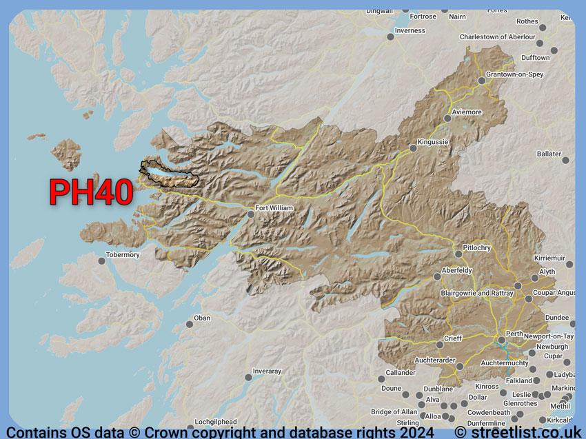 Where the PH40 postcode district lies within the wider  postcode area