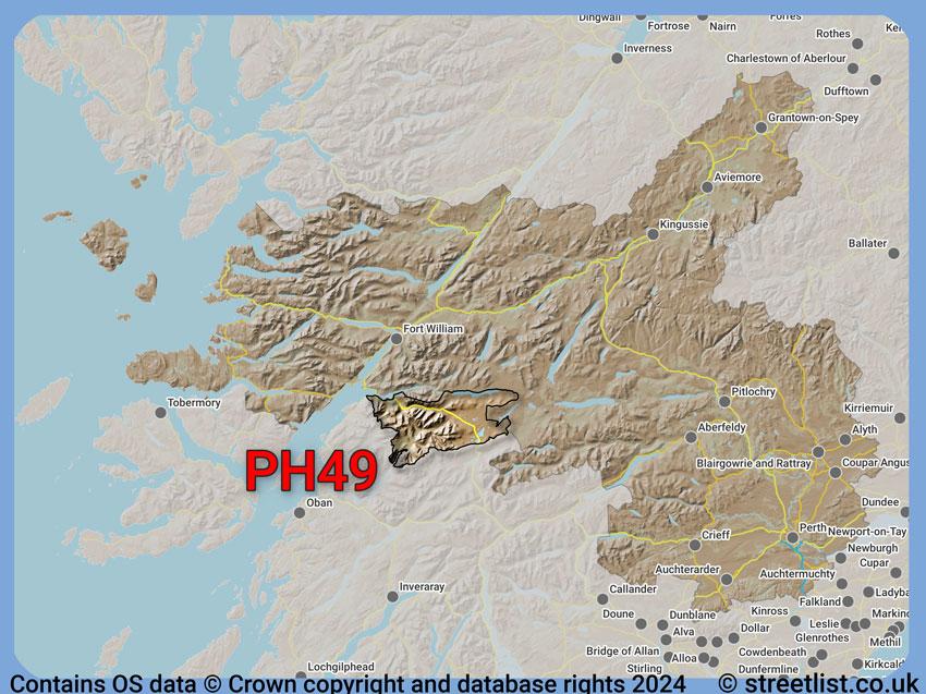 Where the PH49 postcode district lies within the wider  postcode area