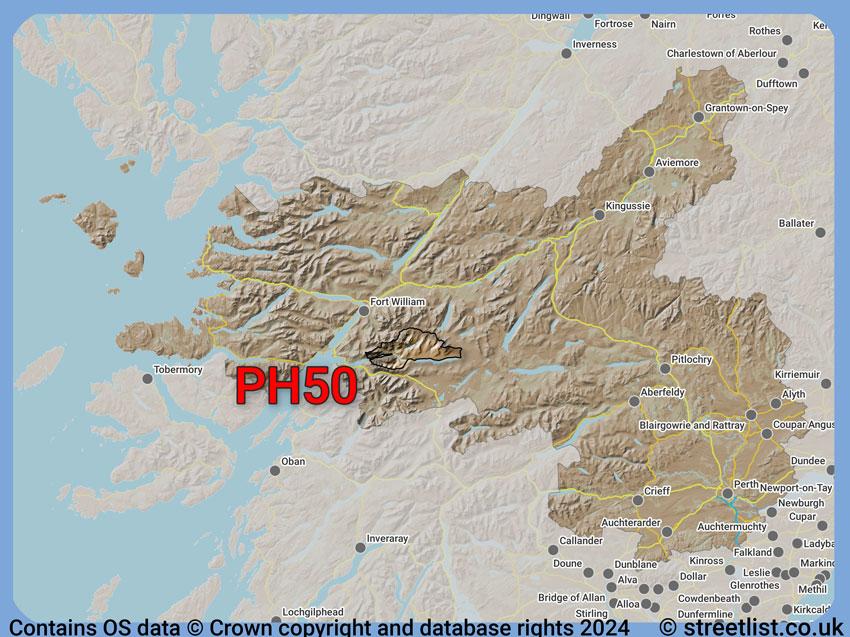 Where the PH50 postcode district lies within the wider  postcode area