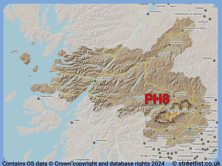 Where the PH8 postcode district lies within the wider  postcode area