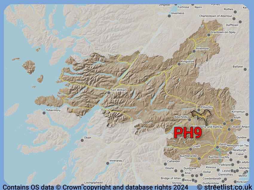 Where the PH9 postcode district lies within the wider  postcode area