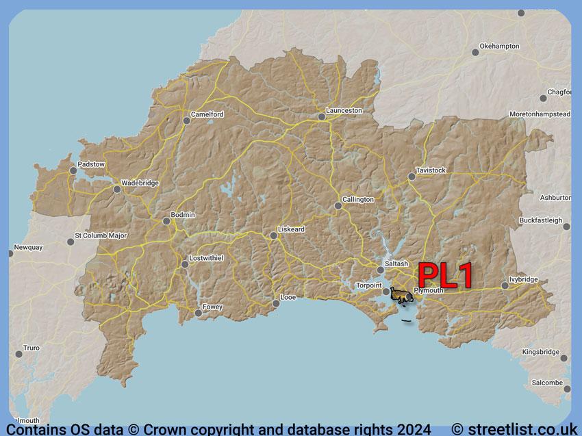 Where the PL1 postcode district lies within the wider  postcode area