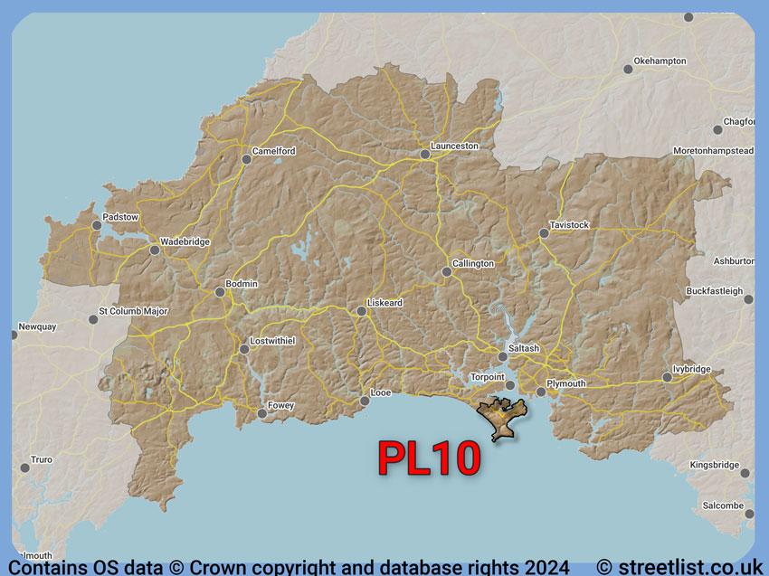 Where the PL10 postcode district lies within the wider  postcode area