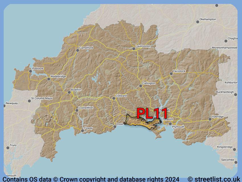 Where the PL11 postcode district lies within the wider  postcode area