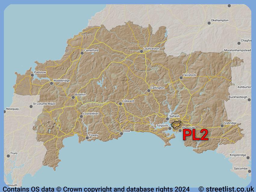 Where the PL2 postcode district lies within the wider  postcode area