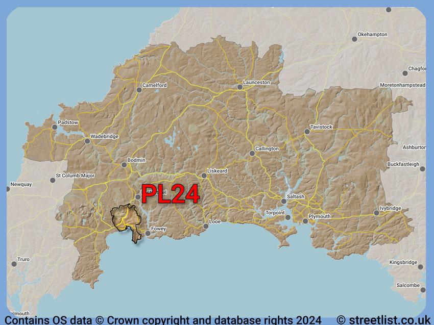 Where the PL24 postcode district lies within the wider  postcode area