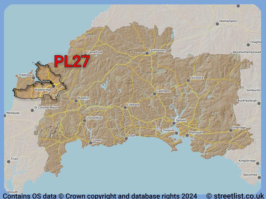 Where the PL27 postcode district lies within the wider  postcode area