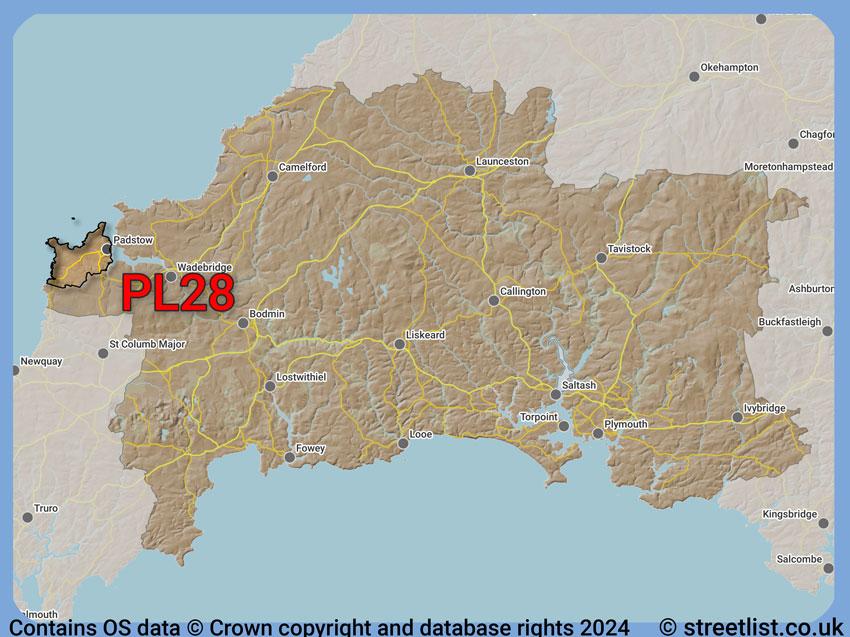 Where the PL28 postcode district lies within the wider  postcode area