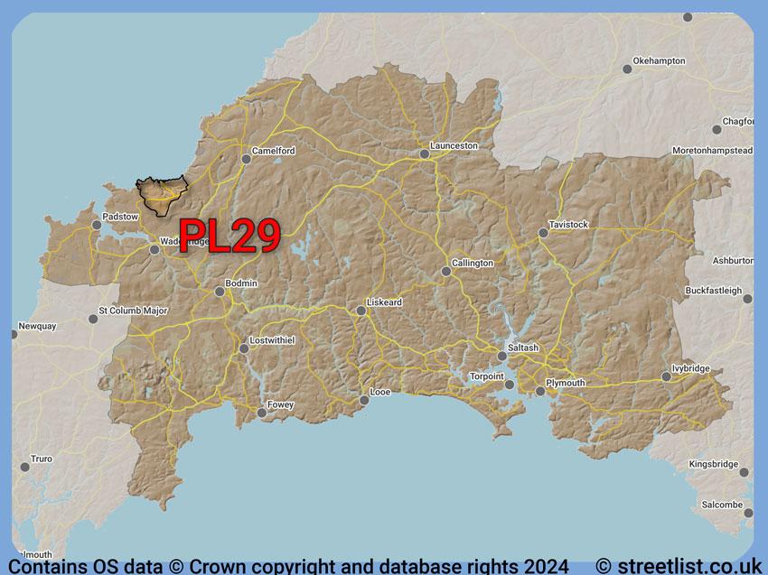 Where the PL29 postcode district lies within the wider  postcode area