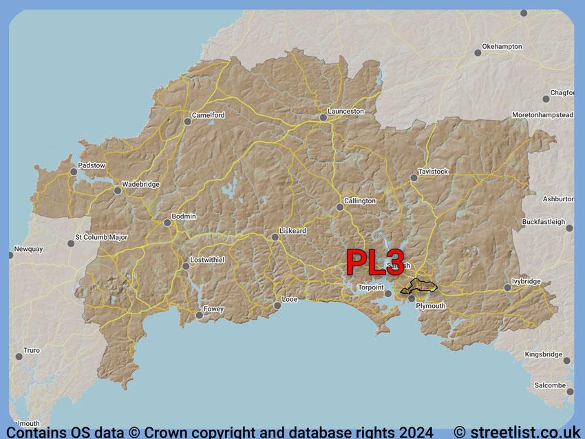 Where the PL3 postcode district lies within the wider  postcode area