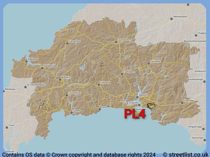 Where the PL4 postcode district lies within the wider  postcode area