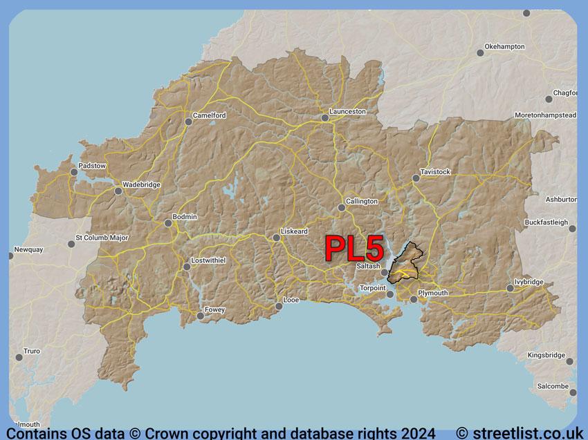 Where the PL5 postcode district lies within the wider  postcode area