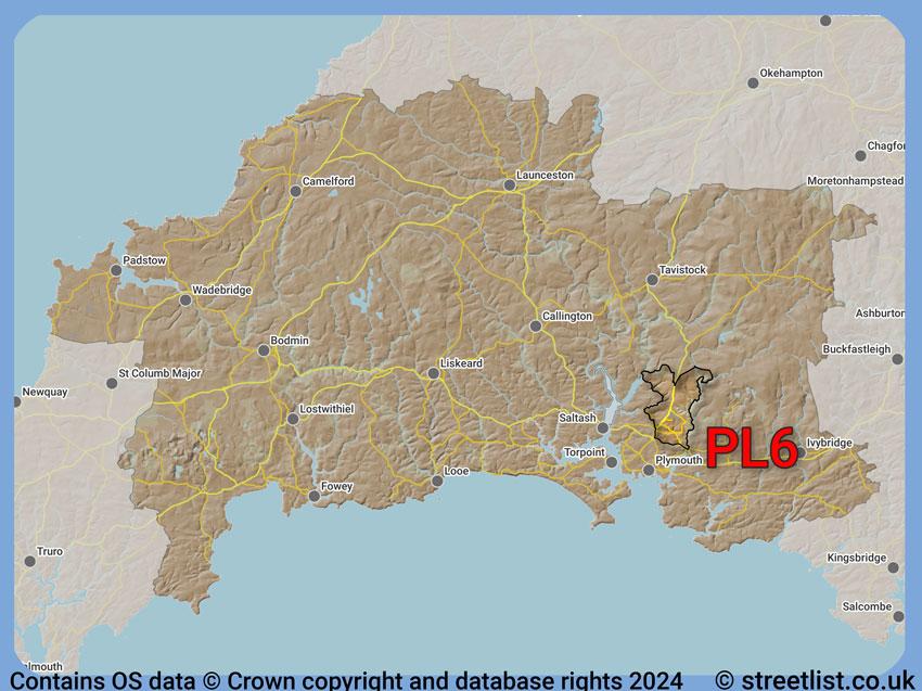 Where the PL6 postcode district lies within the wider  postcode area