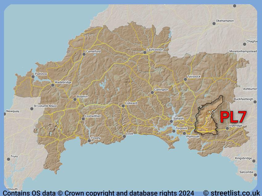 Where the PL7 postcode district lies within the wider  postcode area