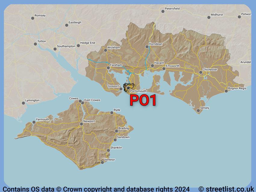 Where the PO1 postcode district lies within the wider  postcode area