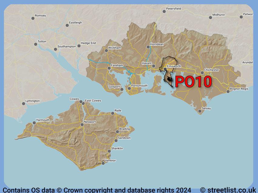 Where the PO10 postcode district lies within the wider  postcode area