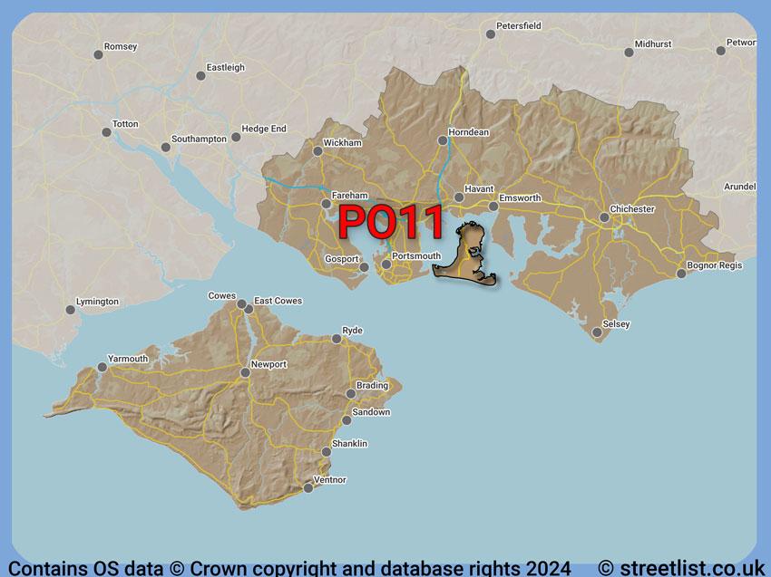 Where the PO11 postcode district lies within the wider  postcode area