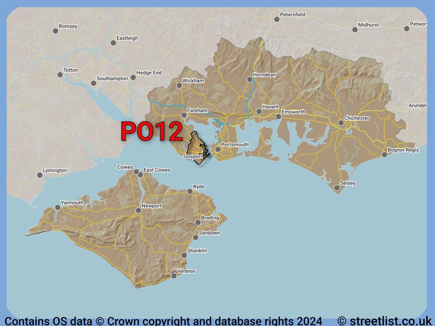 Where the PO12 postcode district lies within the wider  postcode area