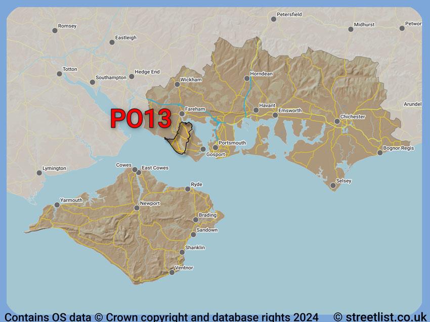 Where the PO13 postcode district lies within the wider  postcode area