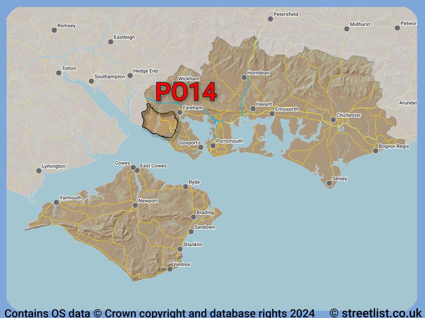 Where the PO14 postcode district lies within the wider  postcode area