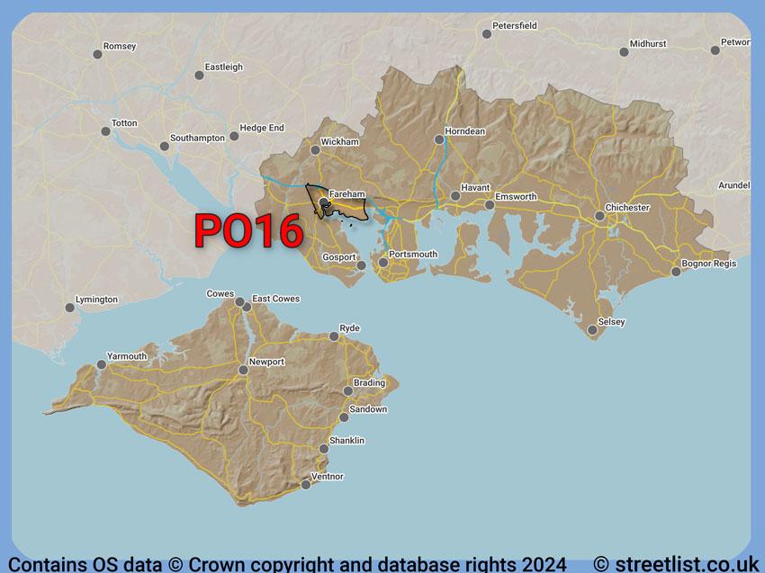 Where the PO16 postcode district lies within the wider  postcode area