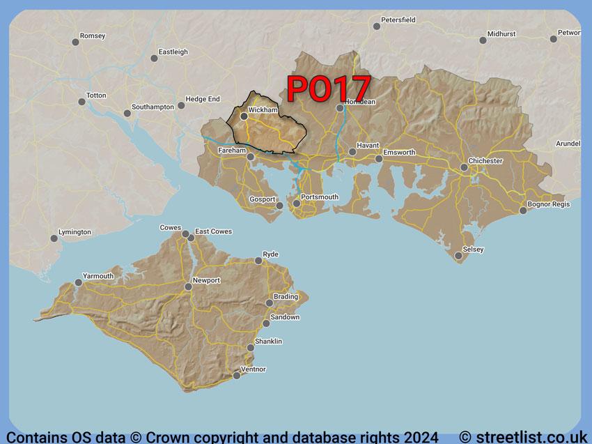 Where the PO17 postcode district lies within the wider  postcode area