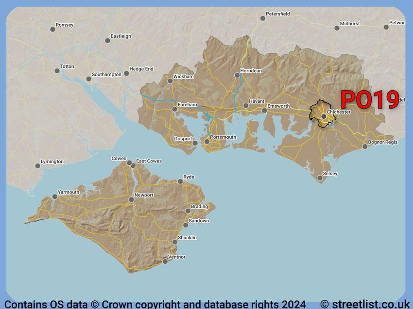 Where the PO19 postcode district lies within the wider  postcode area