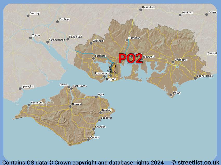 Where the PO2 postcode district lies within the wider  postcode area