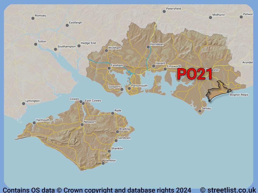 Where the PO21 postcode district lies within the wider  postcode area