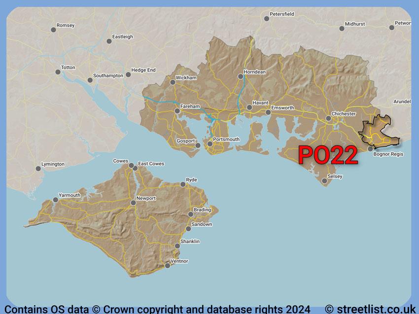 Where the PO22 postcode district lies within the wider  postcode area