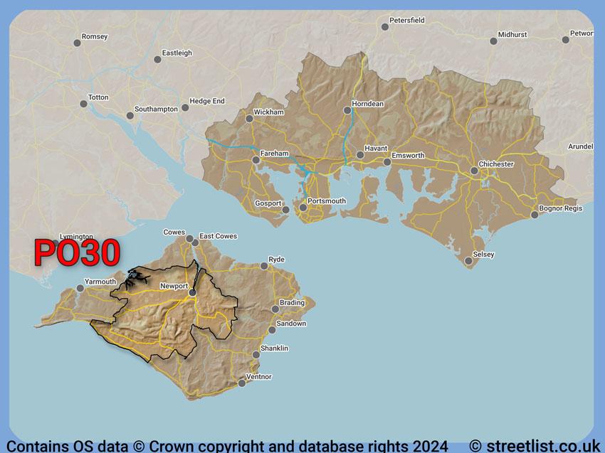 Where the PO30 postcode district lies within the wider  postcode area