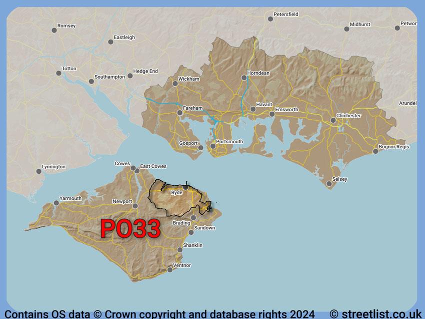 Where the PO33 postcode district lies within the wider  postcode area