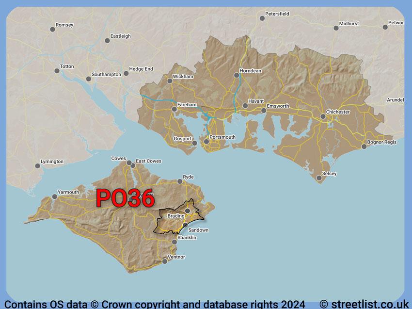 Where the PO36 postcode district lies within the wider  postcode area