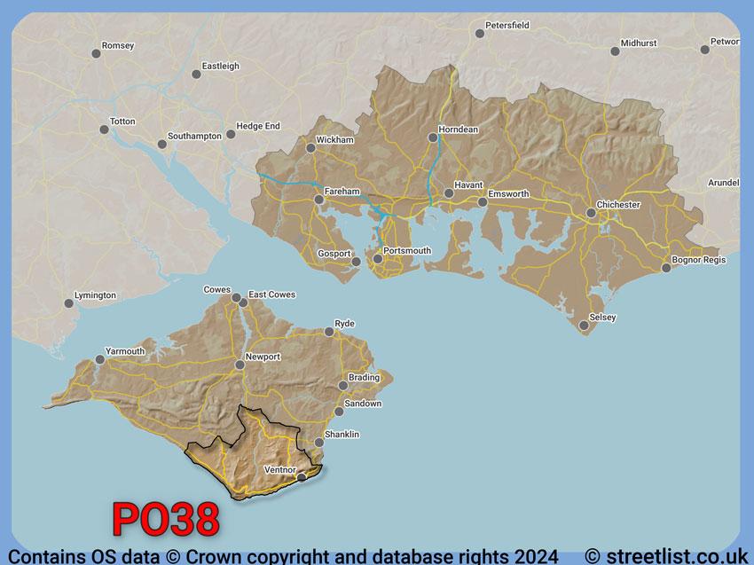 Where the PO38 postcode district lies within the wider  postcode area